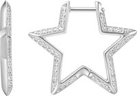 SILVER MEDIUM STAR PAVE HOOP EARRINGS