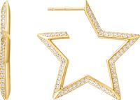 GOLD LARGE STAR-SHAPED PAVE HOOP EARRINGS