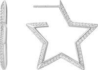 SILVER LARGE STAR-SHAPED PAVE HOOP EARRINGS