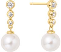 GOLD TENNIS BEADED STONE PEARL DROP STUD EARRINGS