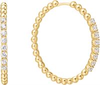 GOLD LARGE CLAW SPHERE BEADED HOOP EARRINGS