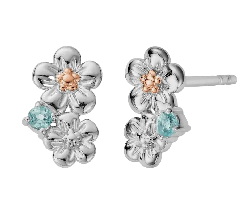 Clogau® Nature's Wonder Sterling Silver Forget-Me-Not Cluster Stud Earrings with Swiss Blue Topaz