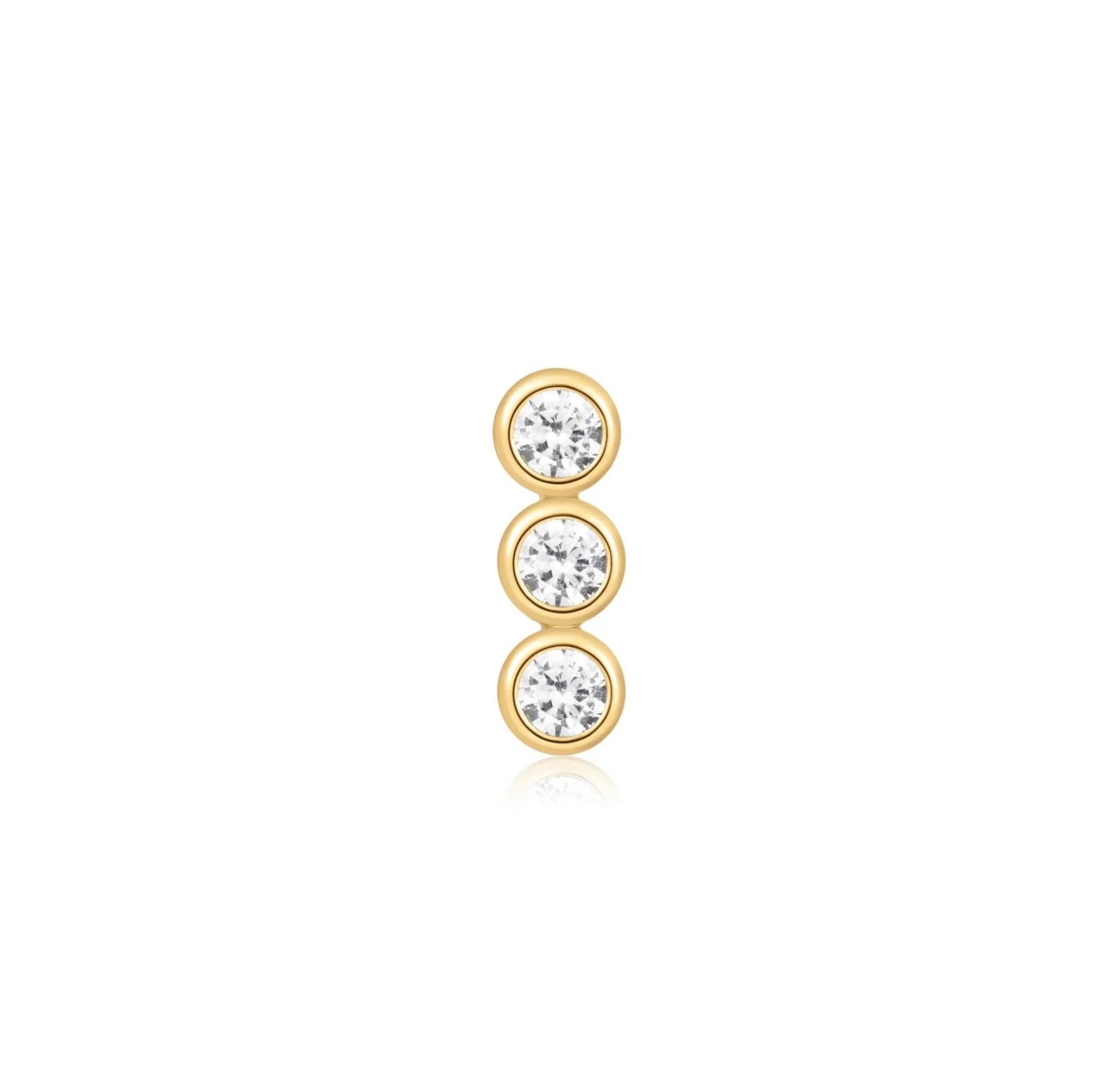 GOLD TRIPLE STONE BEZEL BARBELL SINGLE EARRING