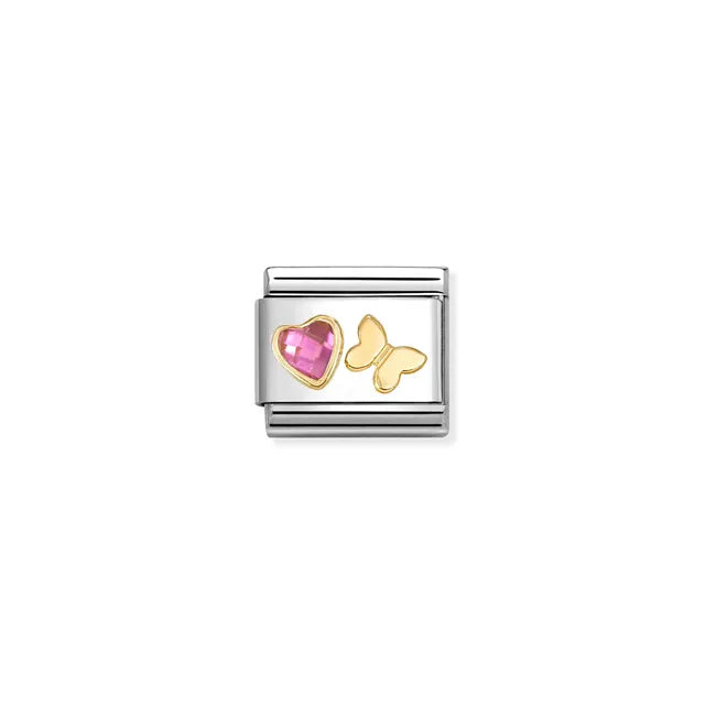 Nomination Pink CZ Heart and Gold Butterfly Charm