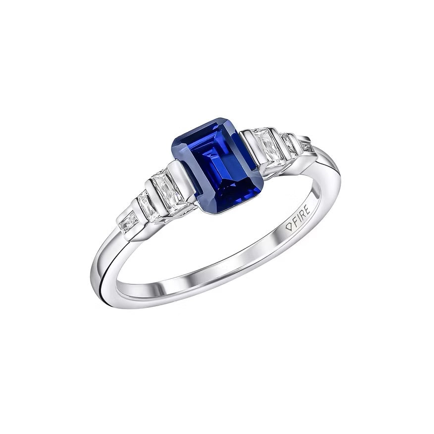 Diamonfire Blue Emerald Cut Zirconia Ring