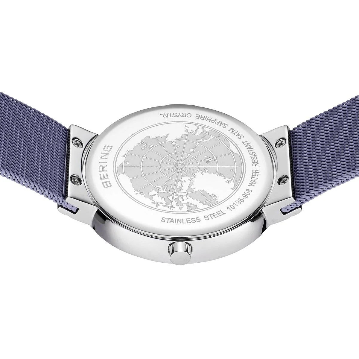 BERING Ladies Silver/Lavender Blue Watch with Milanese Mesh Strap