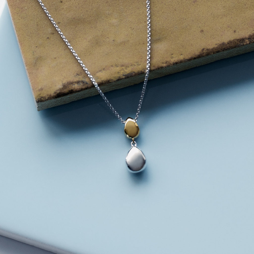 Coast Pebble Golden Double Droplet 18" Necklace