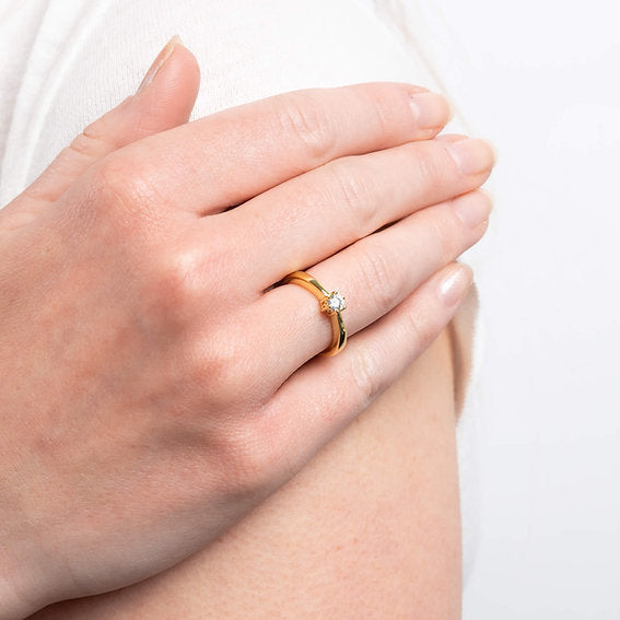 Diamonfire Gold Plated Claw Set 0.25ct Zirconia Solitaire Ring