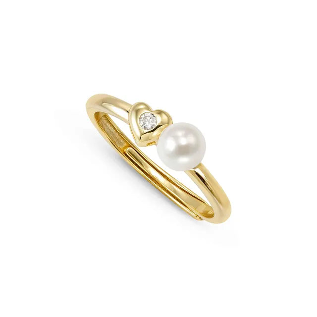 Pearls Loop Heart and Pearl Gold Ring
