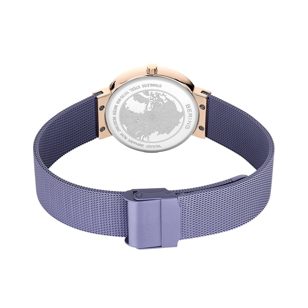 BERING Ladies Rose Gold/Lavender Blue Watch with Milanese Mesh Strap