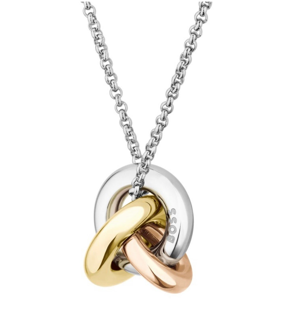Ladies BOSS Harmonie Three Colour Circle Link Pendant Necklace