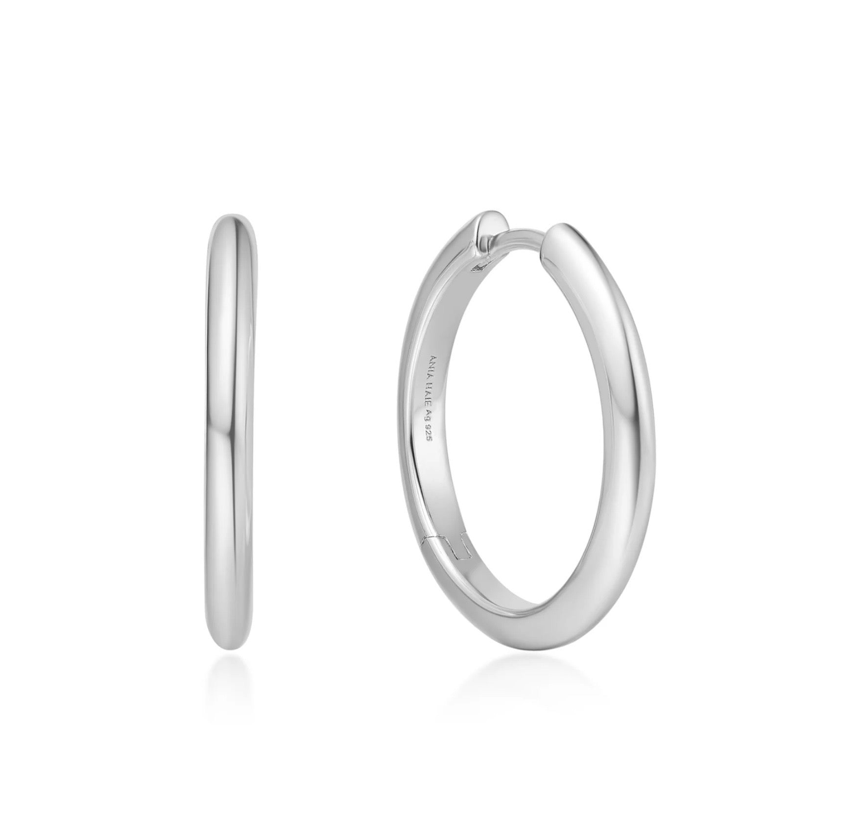SILVER TUBE MEDIUM HOOP EARRINGS