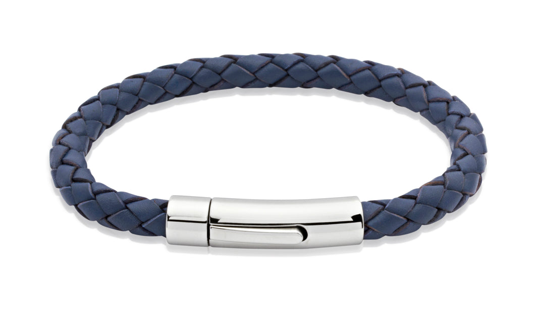 Blue Leather Bracelet with Stainless Steel Clasp A40Blue