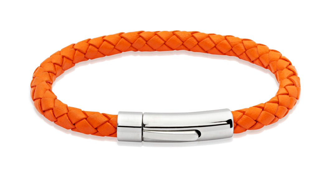 Orange Leather Bracelet with Stainless Steel Clasp A40Orange