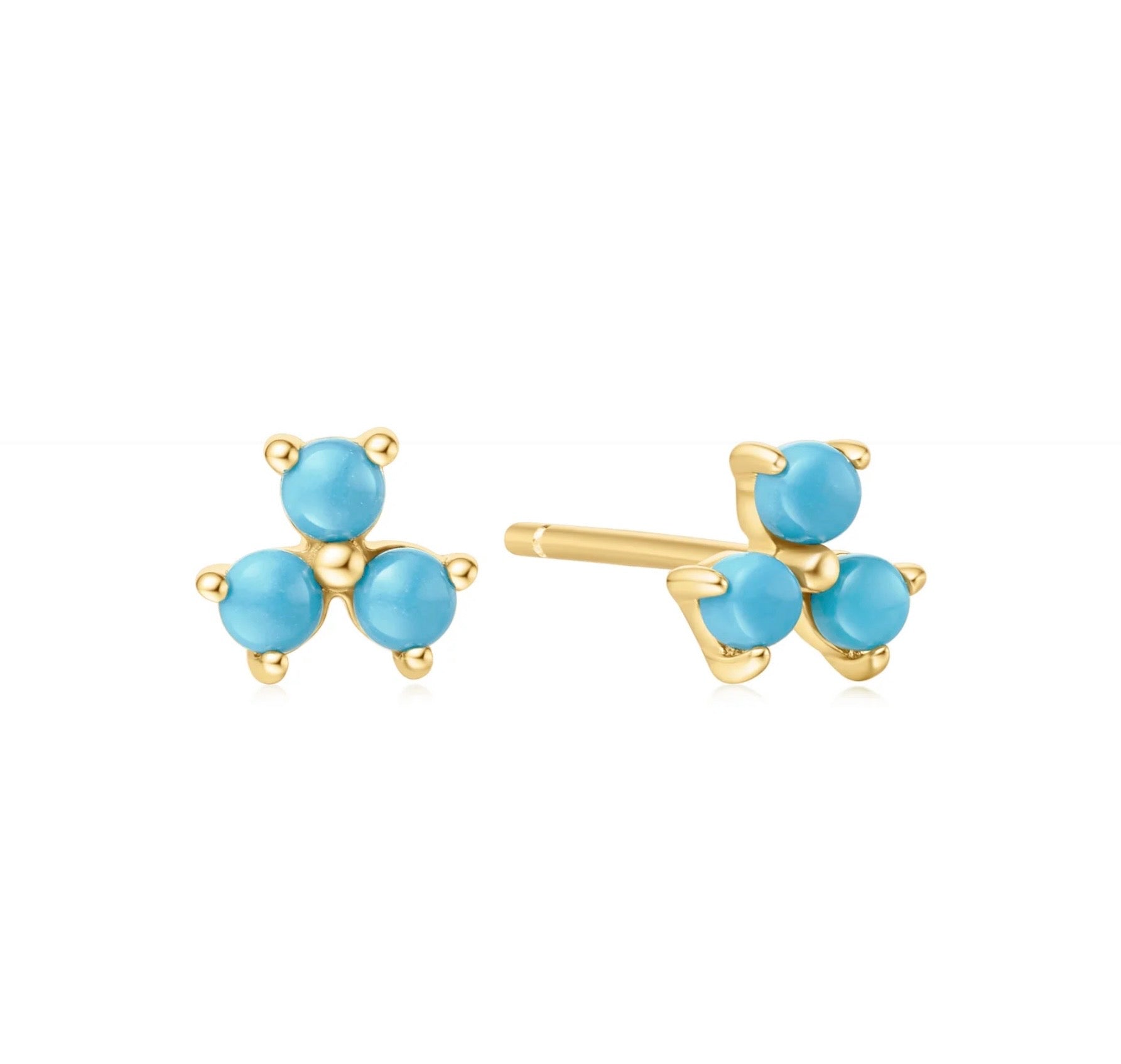 GOLD LAB CREATED TURQUOISE LOTUS STUD EARRINGS