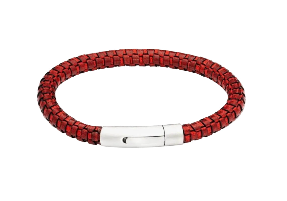Antique Red Leather with Black Edge, Matte and Polished Steel Pusher Clasp B543ARE