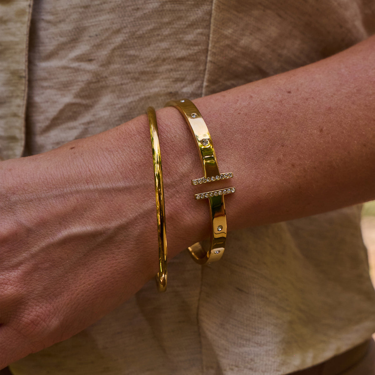 AVA & SKY T-Bar Gold Plated Waterproof Bangle