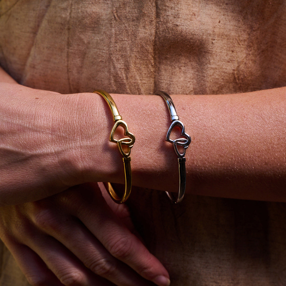AVA & SKY Linked Heart Gold Plated  Waterproof Bangle