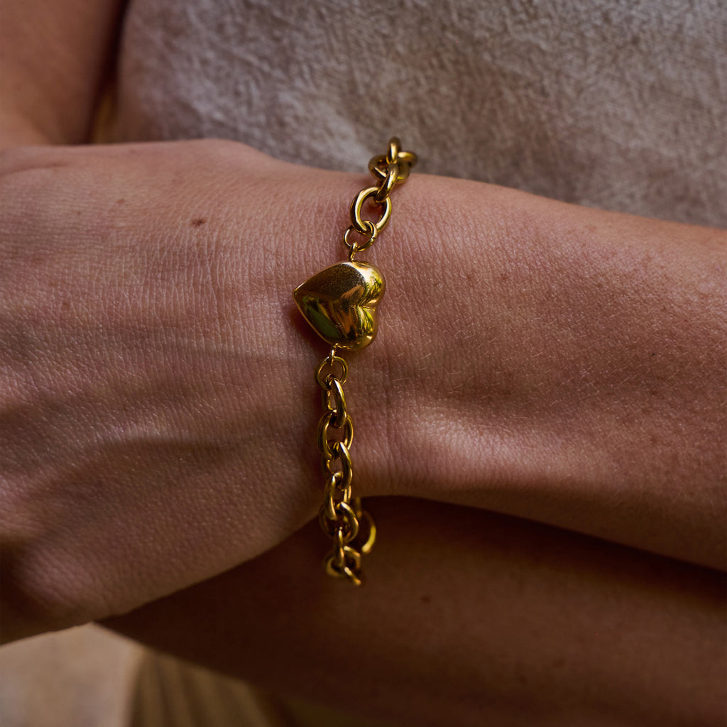 AVA & SKY Chunky Heart Gold Plated Waterproof Bracelet