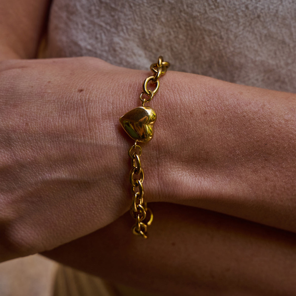 AVA & SKY Chunky Heart Gold Plated Waterproof Bracelet