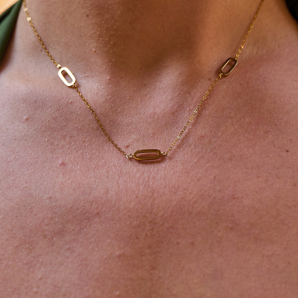 AVA & SKY Intermittent Paperclip Gold Plated Waterproof Necklace