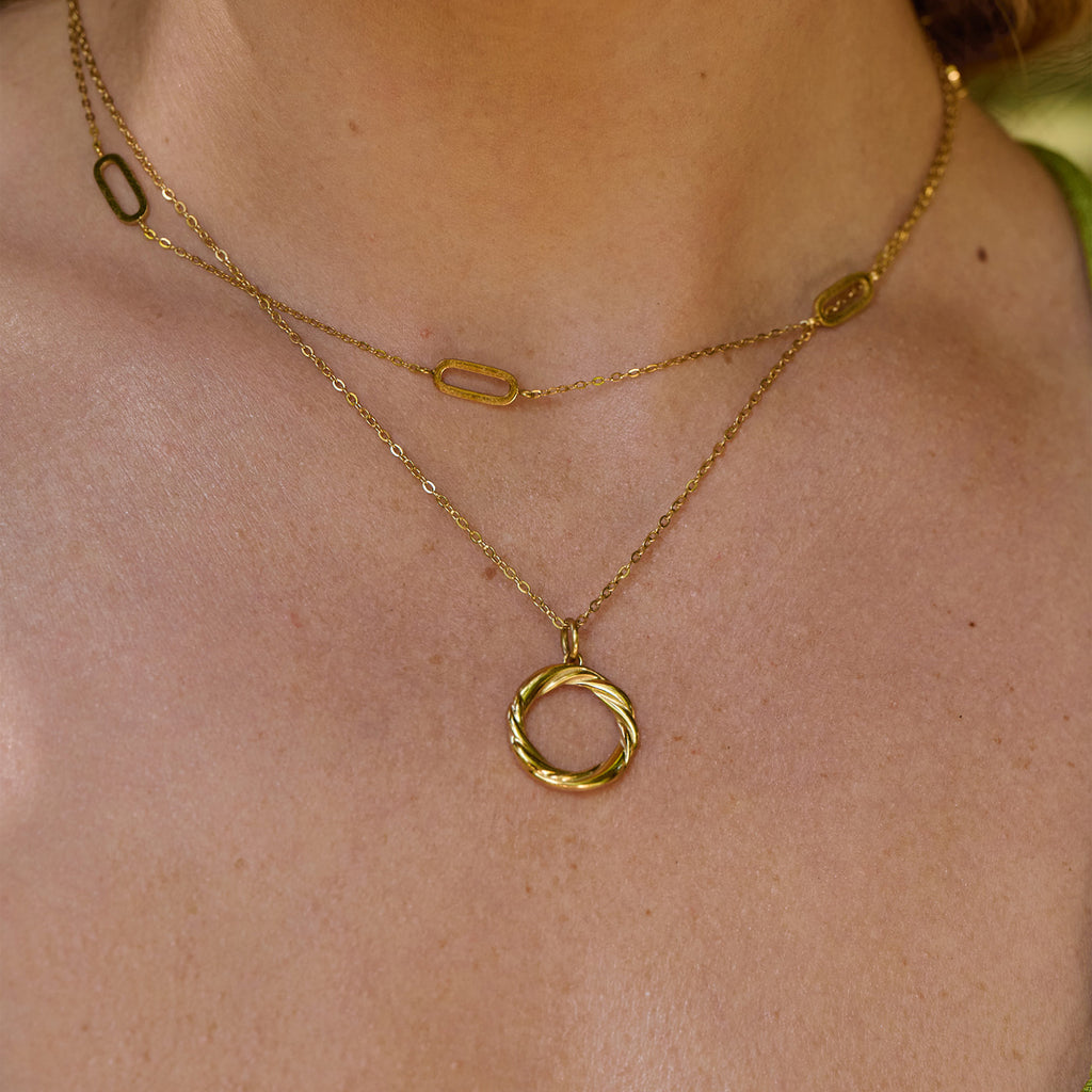 AVA & SKY Intermittent Paperclip Gold Plated Waterproof Necklace