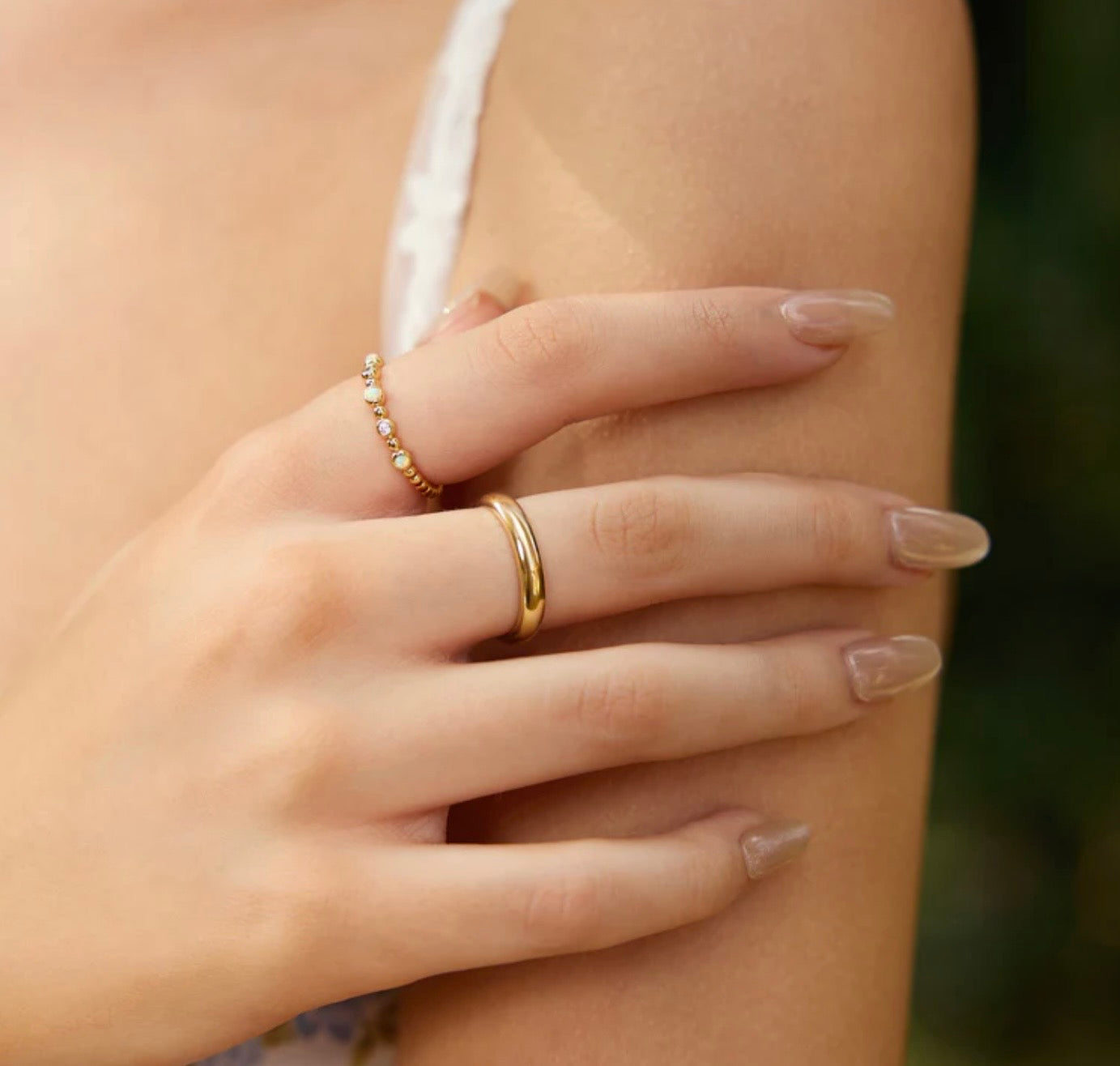 Gold Bezel Kyoto Opal Beaded Ring