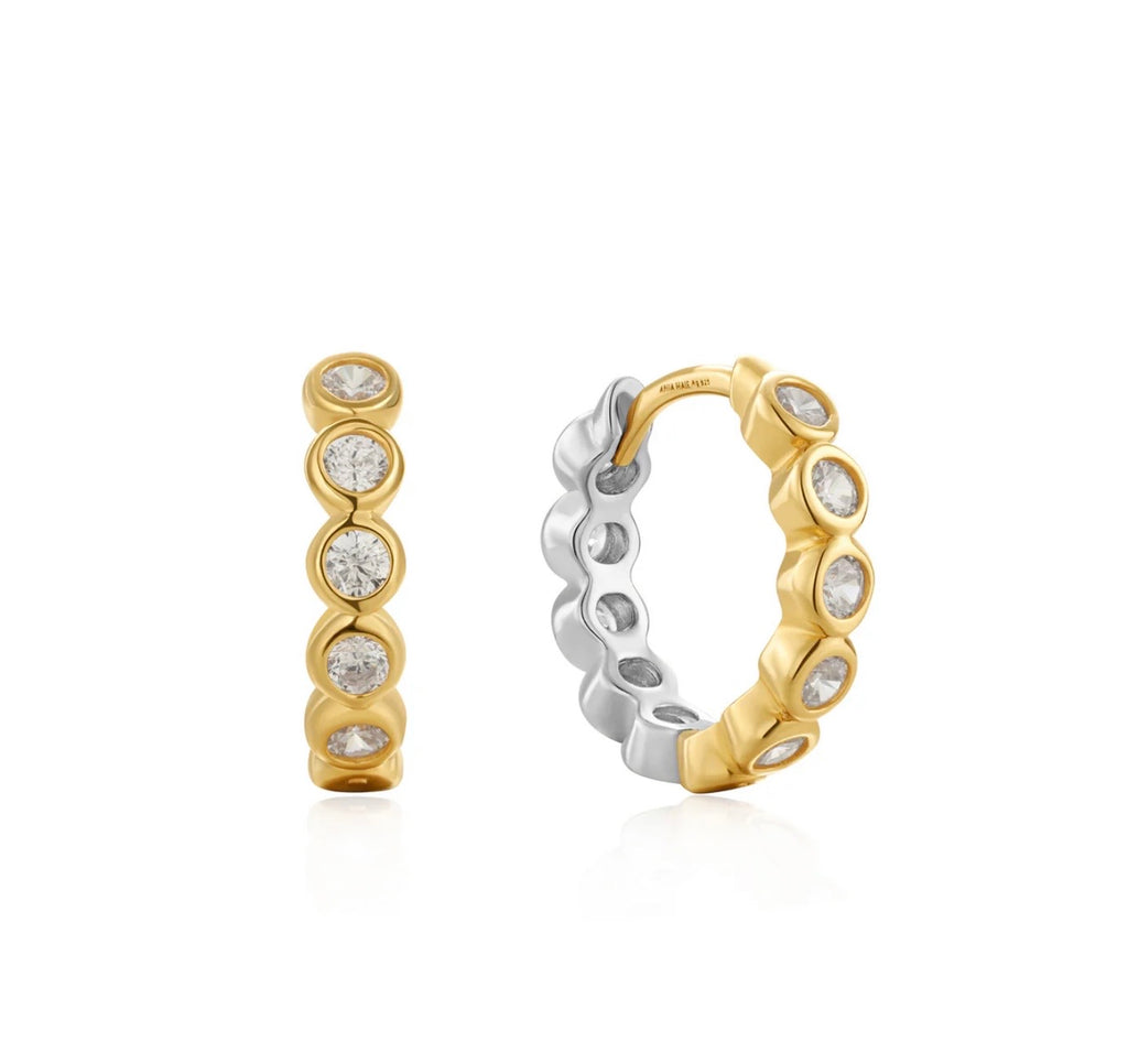 Two Tone Row Bezel Huggies