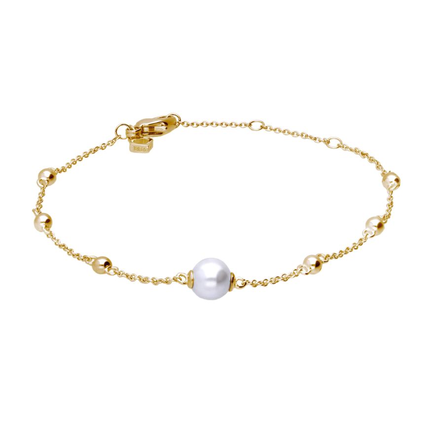 Trace Chain Station Bracelet With Shell Pearl with Yellow Gold Plating B5432