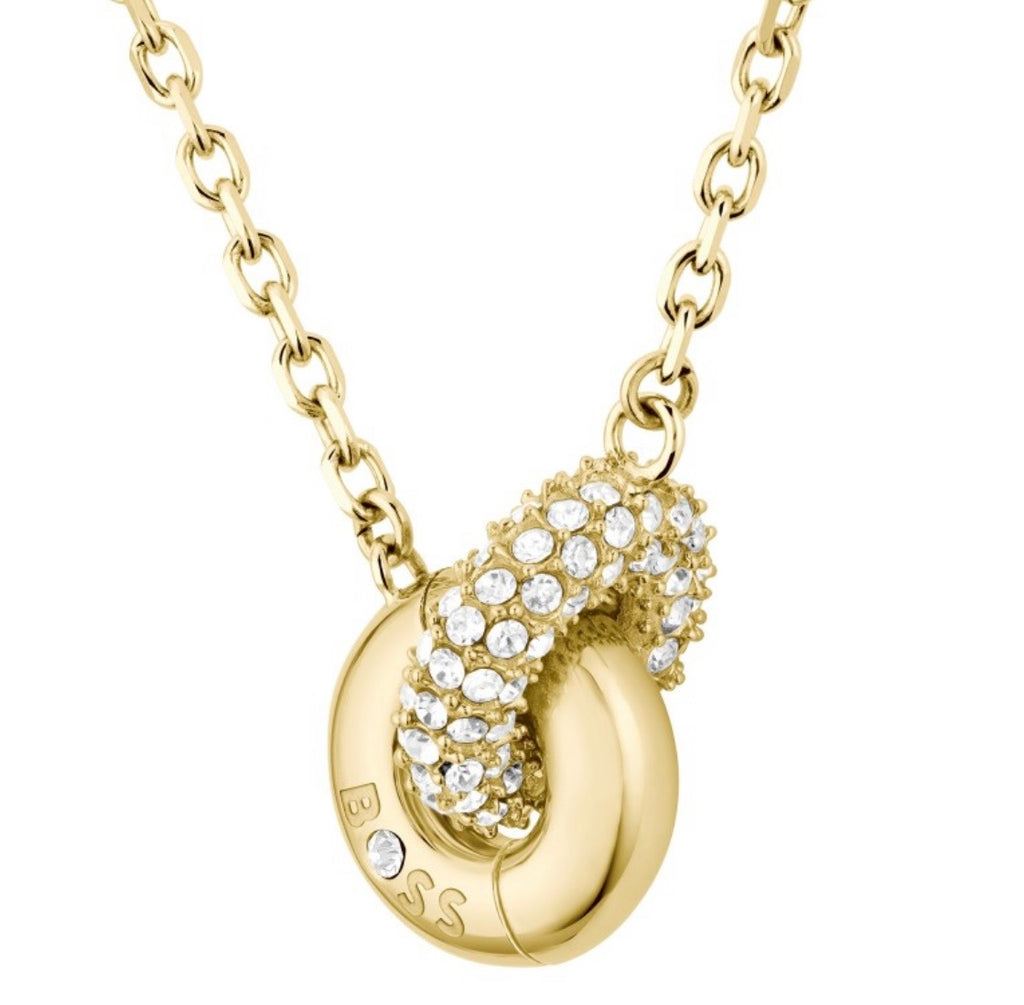 Ladies BOSS Live Precious Gold Plated Stainless Steel Circle Link Pendant Necklace