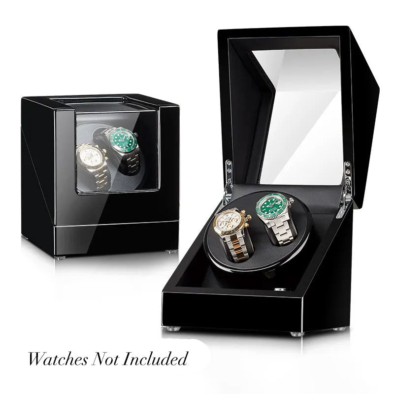 Double Watch Winder Black Wood & Black