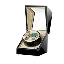 Load image into Gallery viewer, Double Watch Winder Black Wood &amp; Cream
