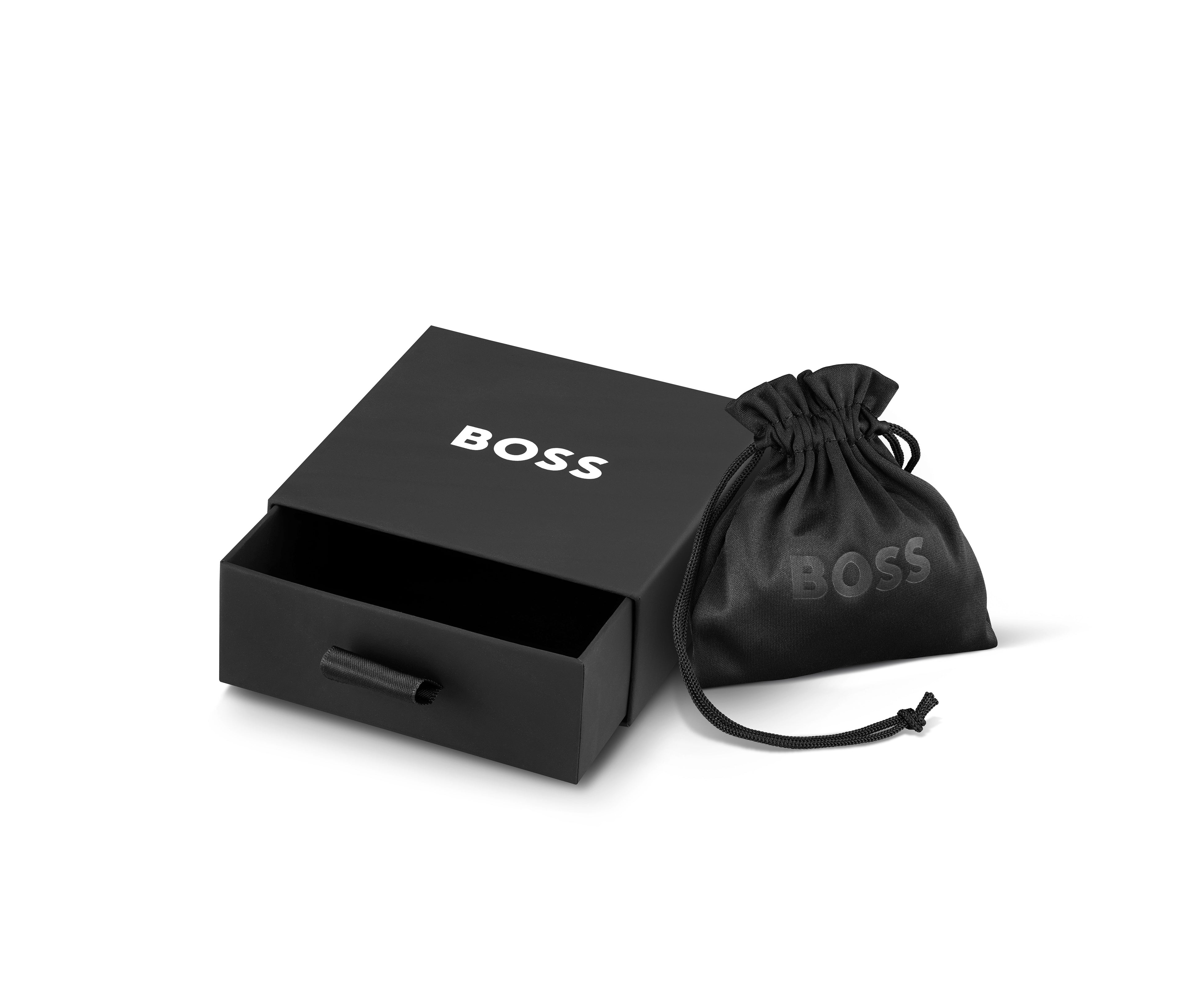 Gents BOSS Seal Braided Black Leather Bracelet