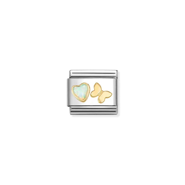 Nomination White Opal Heart and Gold Butterfly Charm