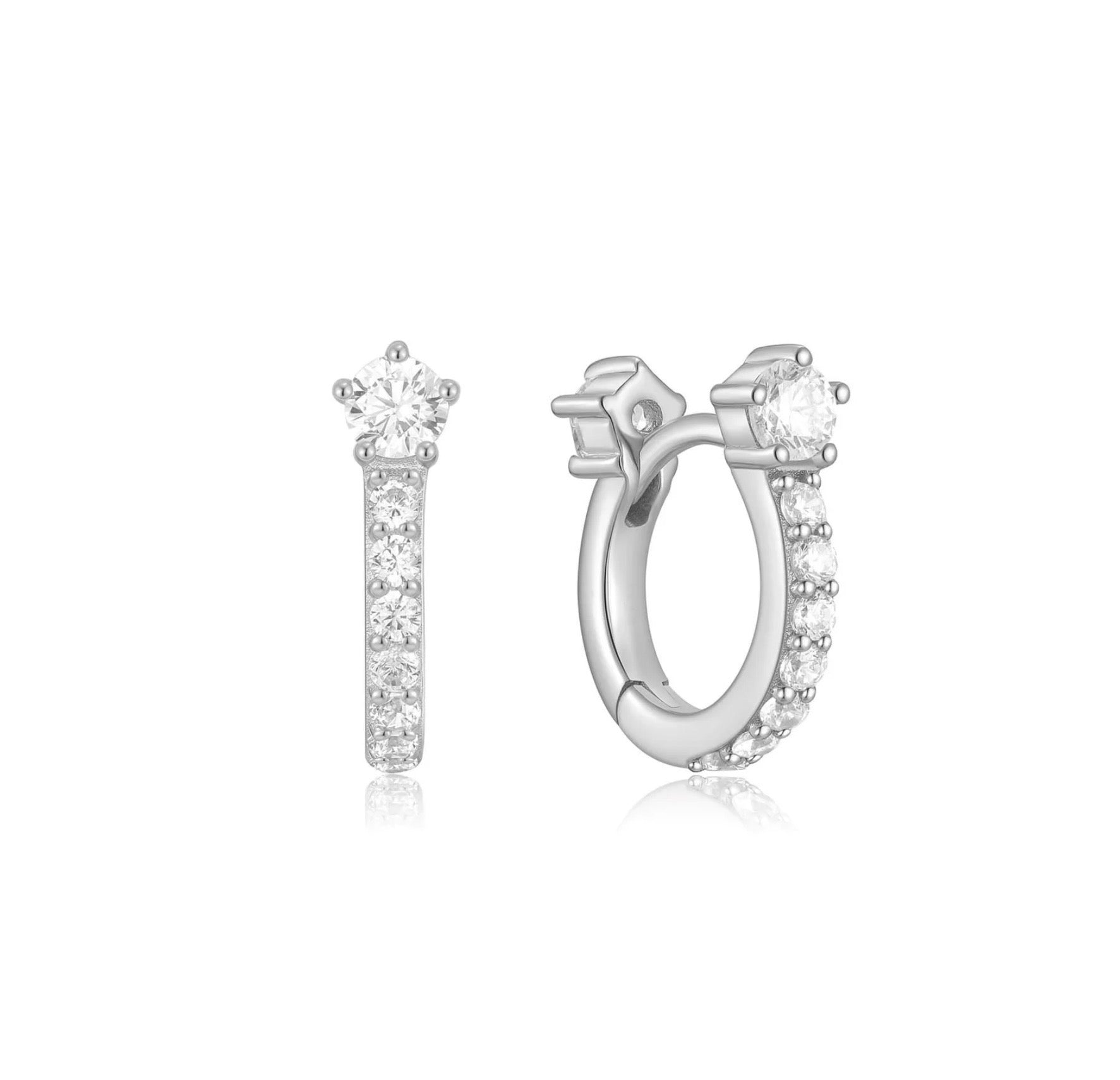 SILVER SPARKLING PAVð HUGGIE HOOP EARRINGS