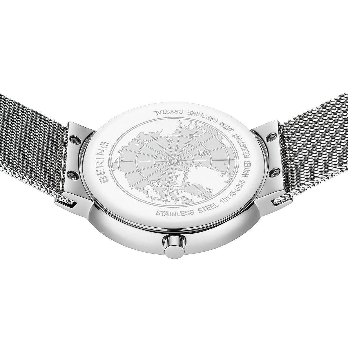 Bering Ladies Silver Watch with CZ with Milanese Mesh Strap 10135-0005