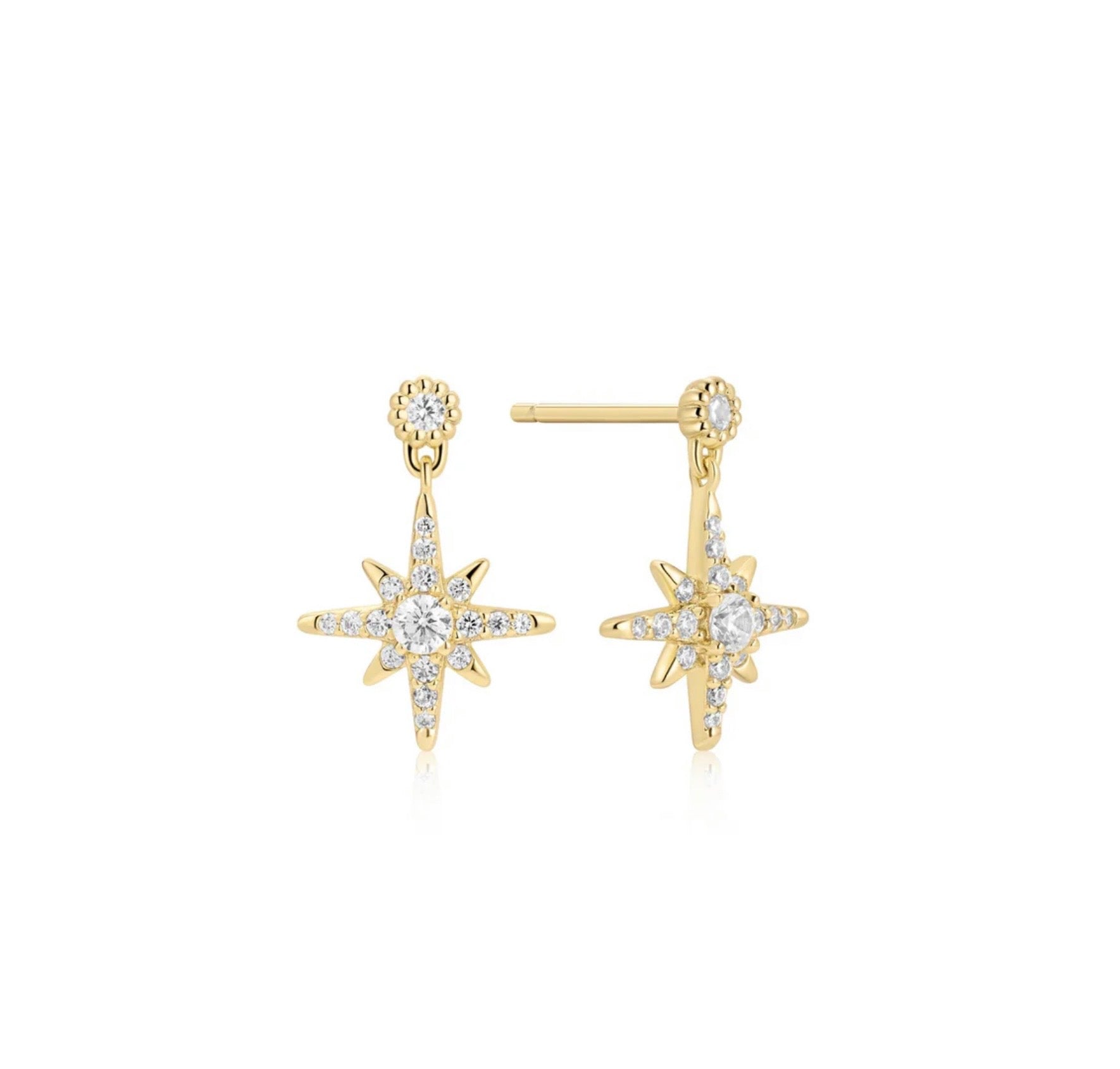 GOLD DANGLING NOVA STAR STUD EARRINGS