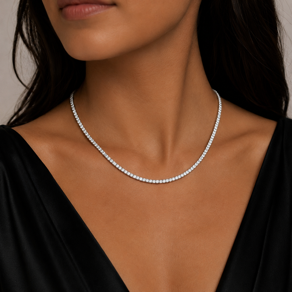 Claw set 4mm Asscher cut line Necklace
