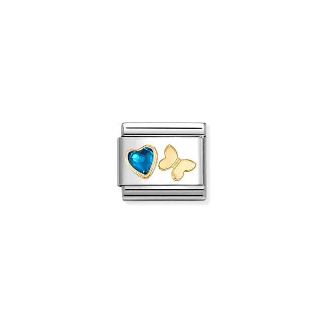 Nomination Blue CZ Heart and Gold Butterfly Charm