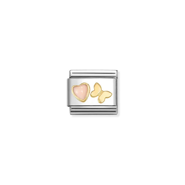 Nomination Pink Coral Heart and Gold Butterfly Charm