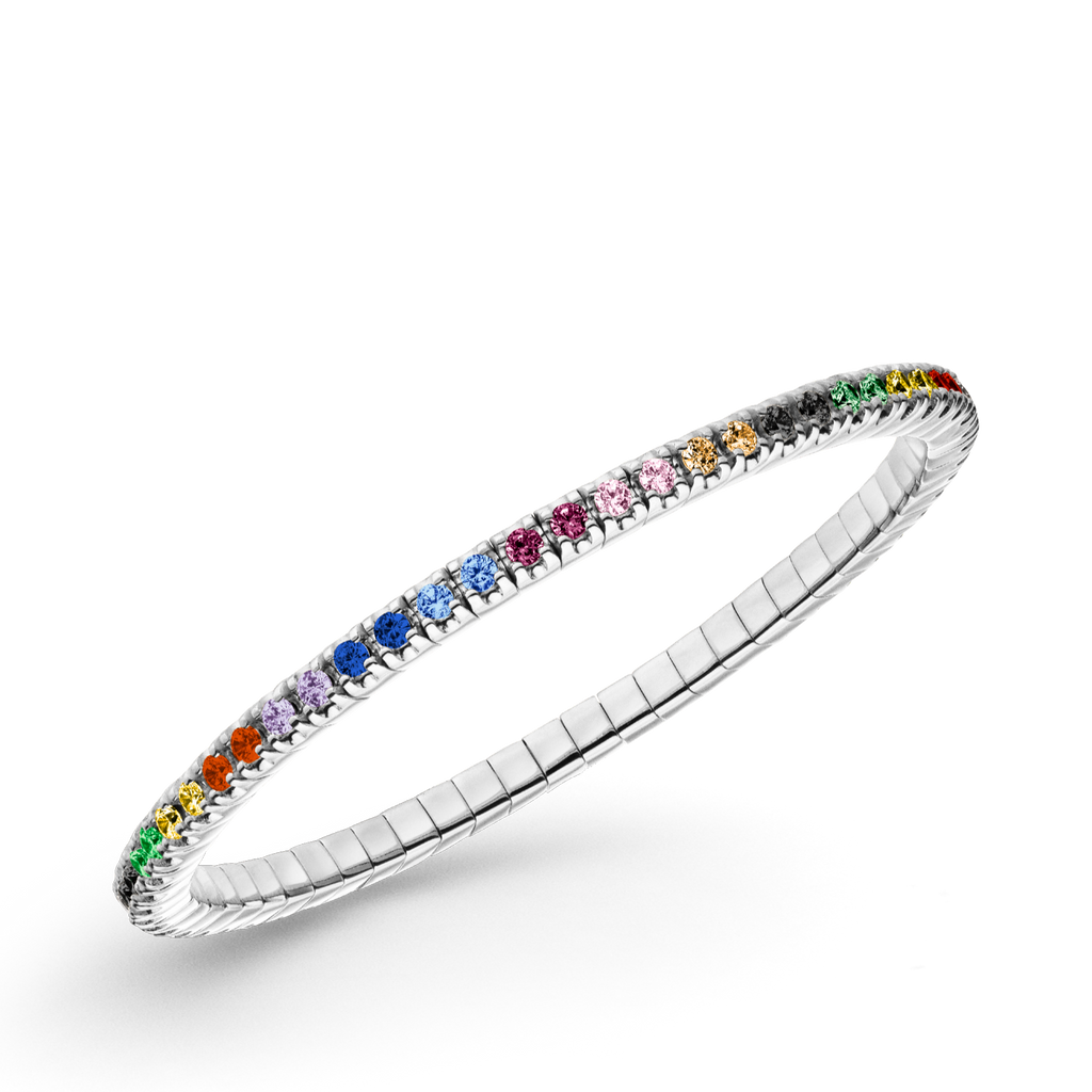 Dazzling Colour Flex Bracelet 2.5mm Rainbow 925 Rhodium