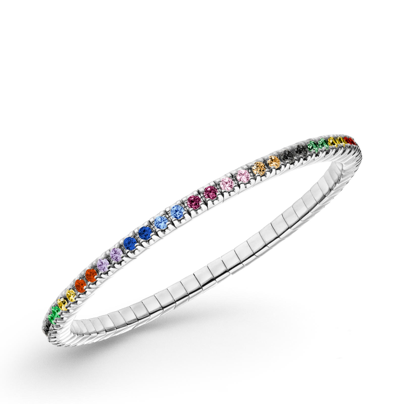 Dazzling Colour Flex Bracelet 2.5mm Rainbow 925 Rhodium