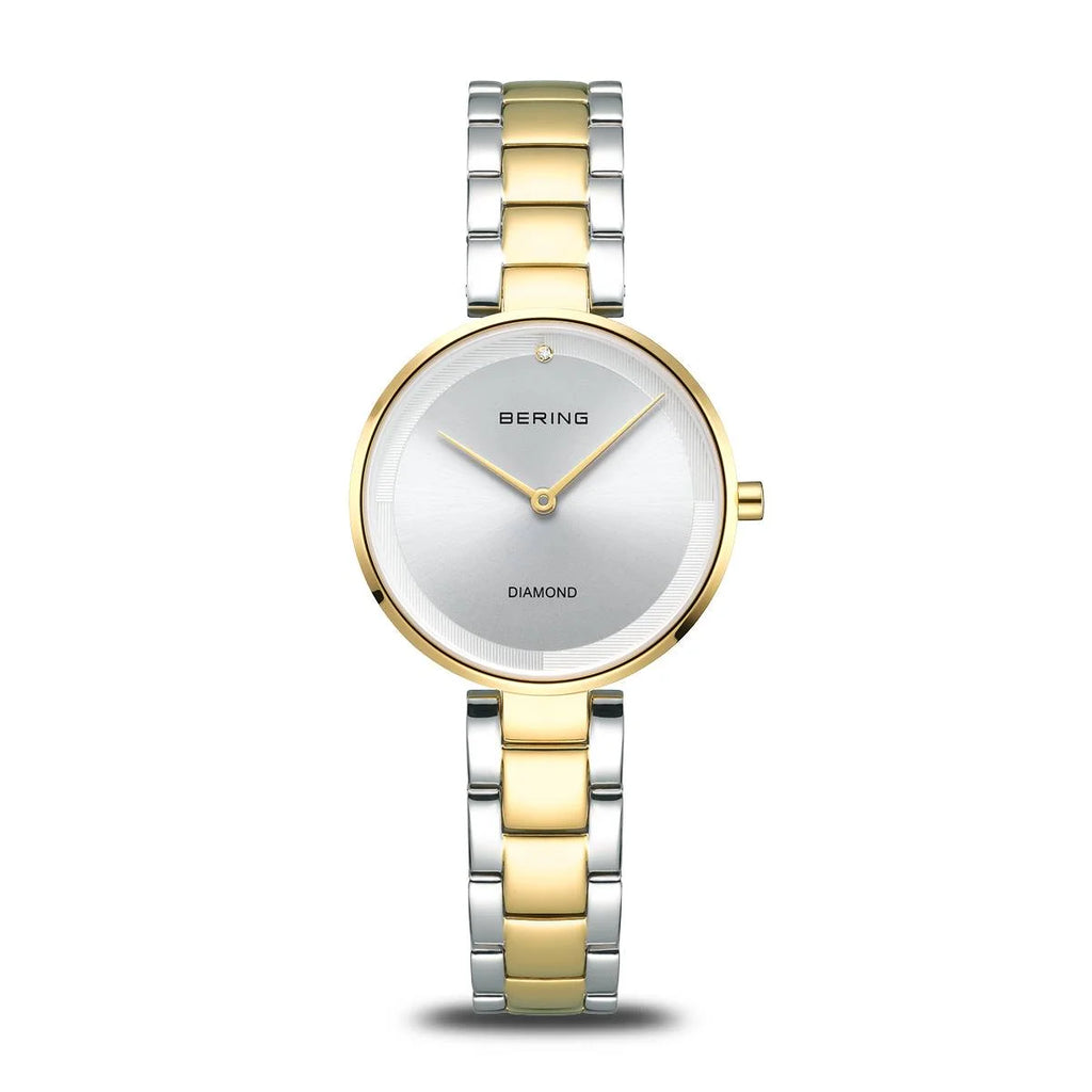 Bering Ladies Two Tone Metal Strap Watch with Diamond Dial 17529-710