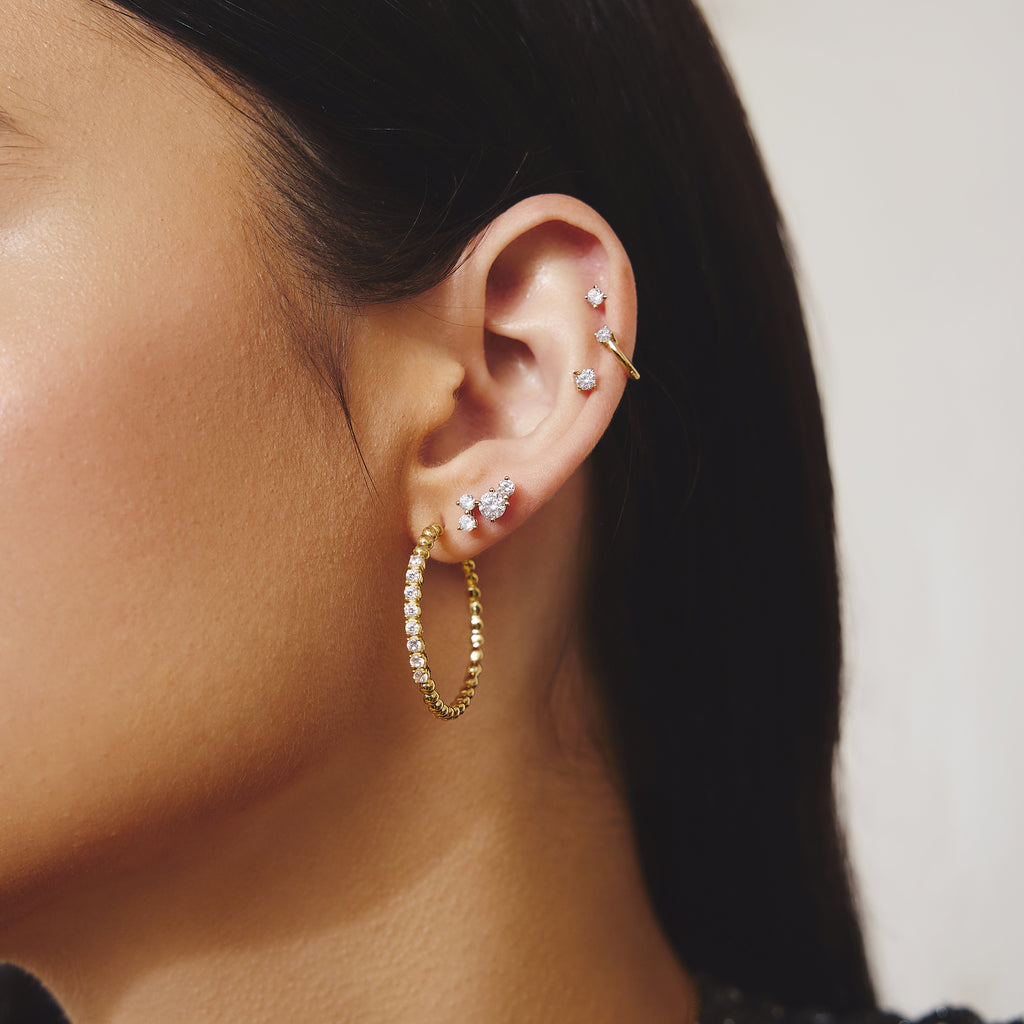 GOLD LARGE CLAW SPHERE BEADED HOOP EARRINGS