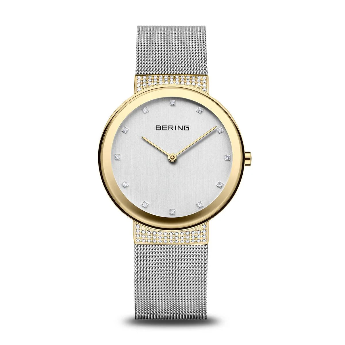 Bering Ladies Two Tone Watch with CZ with Milanese Mesh Strap 10135-0105