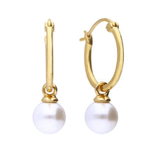 Load image into Gallery viewer, Assembled Hoop Earrings With Shell Pearl In Yellow Gold Plating E6301
