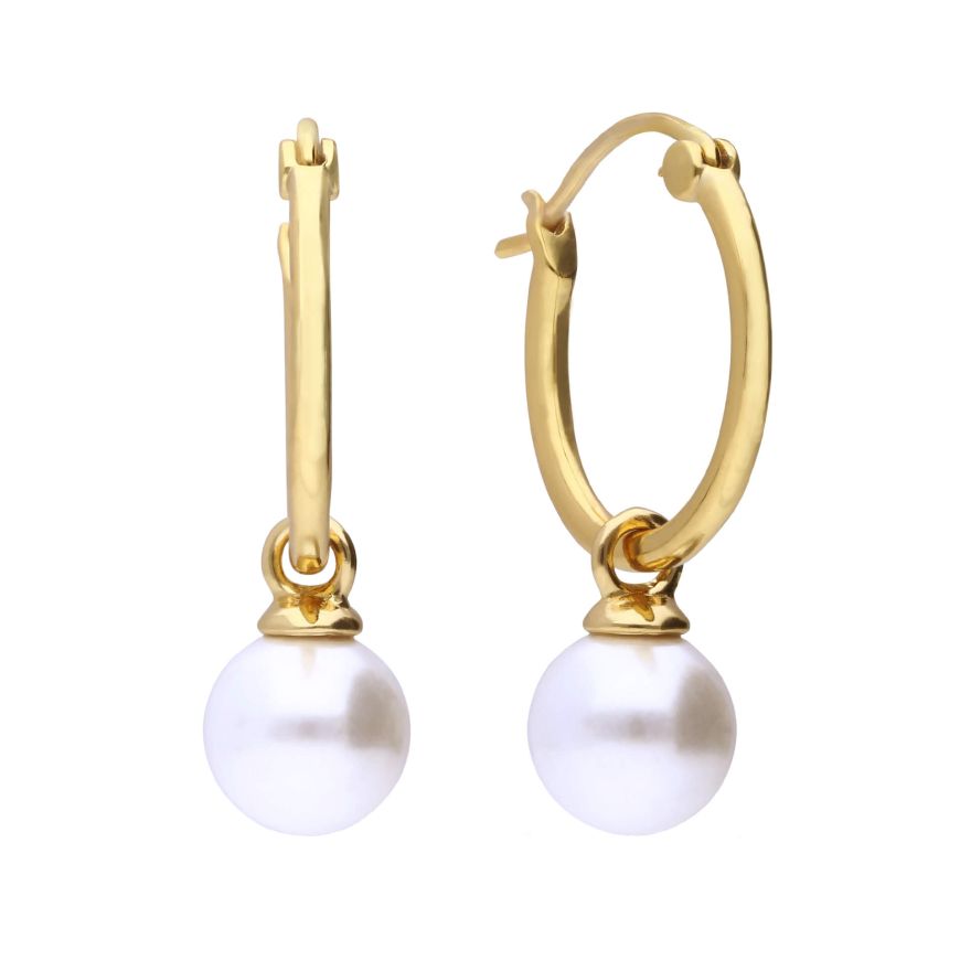 Assembled Hoop Earrings With Shell Pearl In Yellow Gold Plating E6301