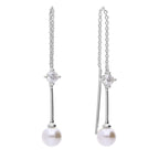 Shell Pearl Pull Through Chain Drop Earrings With Diamonfire Zirconia E6302