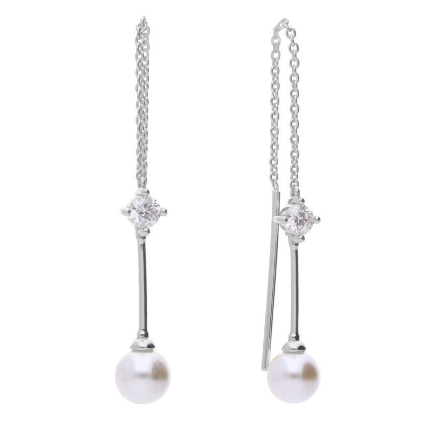 Shell Pearl Pull Through Chain Drop Earrings With Diamonfire Zirconia E6302