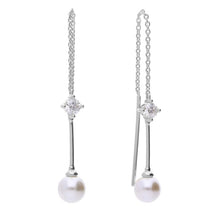 Load image into Gallery viewer, Shell Pearl Pull Through Chain Drop Earrings With Diamonfire Zirconia E6302

